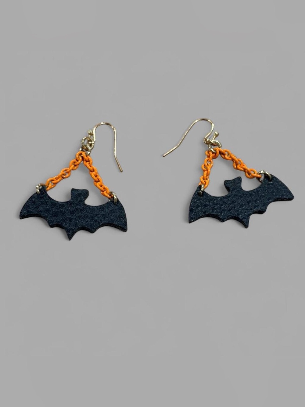 Black Bat Dangle Earrings with Orange Chain